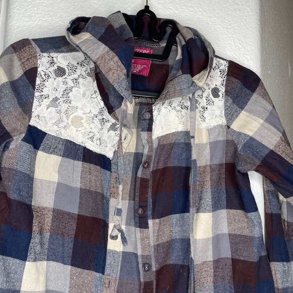Rustic Outfitters Women's Plaid Lace Hooded Button Shirt Medium Capsule Cotton - Picture 3 of 7